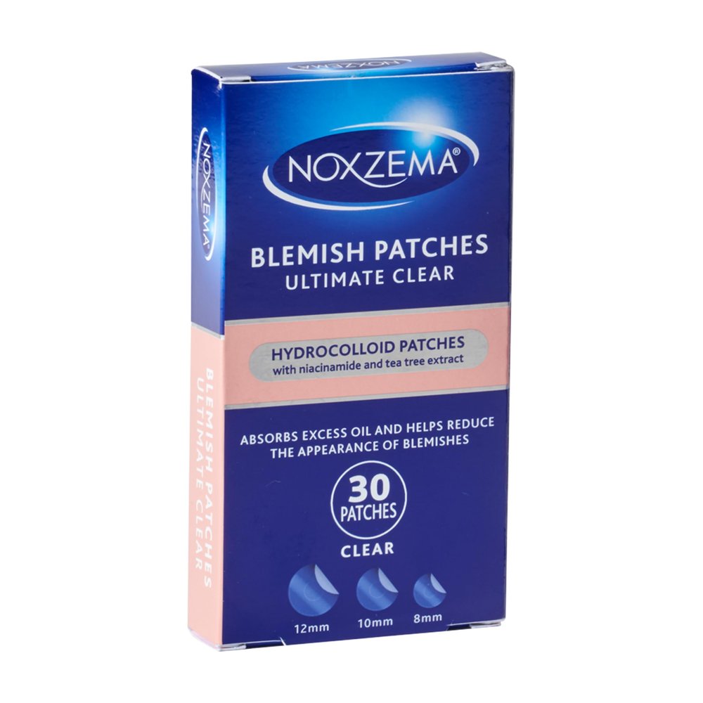 Noxzema Blemish Patches  Ultimate Clear Hydrocolloid Acne Pimple Patches with Niacinamide & Tea Tree Extract  Absorbs Oil & Reduces Appearance of Blemishes  Dermatologist Tested, 30 Count (1 Pack)