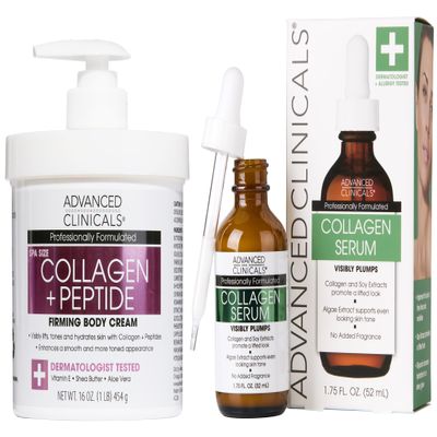 Advanced Clinicals Collagen + Peptides Firming Body Cream + Collagen Plumping Face Serum Set