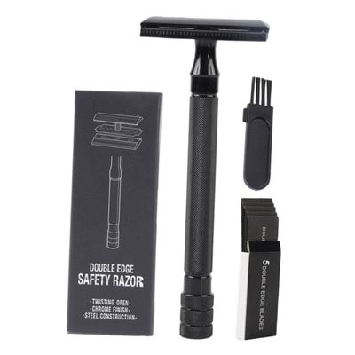 CALLARON Manual Shaver for Men Safety Razor Beard Razor Shaving Kit Brush Double-edged Blades Metal Handle Traditional Style for Home Travel