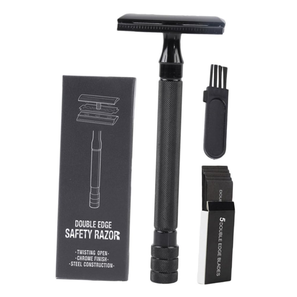 CALLARON Manual Shaver for Men Safety Razor Beard Razor Shaving Kit Brush Double-edged Blades Metal Handle Traditional Style for Home Travel