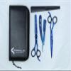 Barber Kit  7.5 Professional Hair Cutting Scissors Set & Thinning Scissors with Razor, Comb & Case | SHARPGLAM BlueBolt  Titanium Cobalt Finish view 1