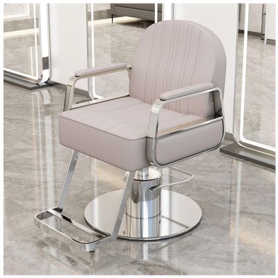 Barber Chair for Home and Professional Hair Salon, Hairdressing Chair with Swivel and Hydraulic Pump, Adjustable Hair Styling Beauty Chair with Foot Rest,Light Gray,E
