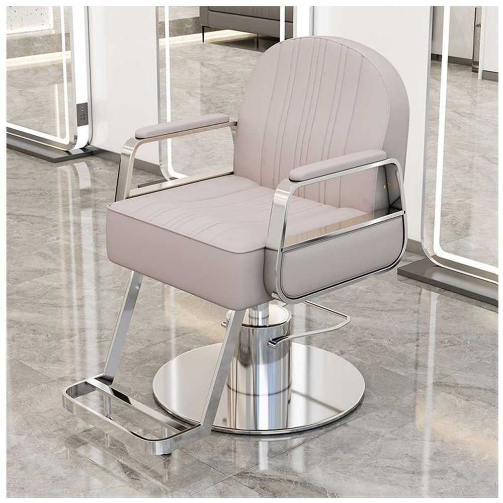 Barber Chair for Home and Professional Hair Salon, Hairdressing Chair with Swivel and Hydraulic Pump, Adjustable Hair Styling Beauty Chair with Foot Rest,Light Gray,E