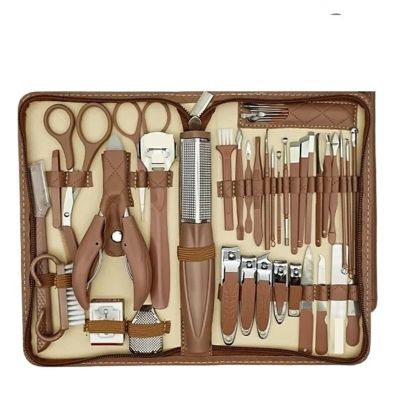 Agnail Clippers 42 Pcs Nail Clipper Kit New Zipper Leather Bag Stainless Toenail Pliers(Brown)