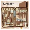 Agnail Clippers 42 Pcs Nail Clipper Kit New Zipper Leather Bag Stainless Toenail Pliers(Brown) view 2