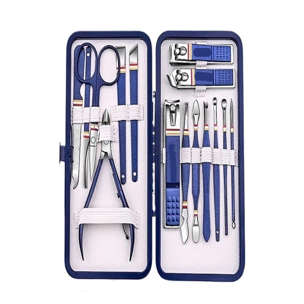 Agnail Clippers 9-19pcs/set Nail Cutter Set Stainless Steel Clippers Set with Folding Bag Manicure Kits Toenail Pliers(Blue 15 pcs)