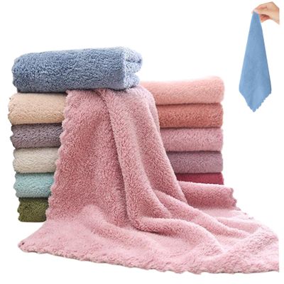 12Pcs Wash Cloths, 12x12 Inch Coral Velvet Face Towels Fast Drying Skin-friendly Facial Cloths Strong Absorbent Wet and Dry Face Towels for Home, Bathroom