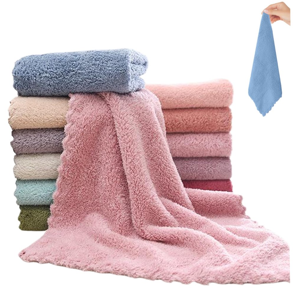 12Pcs Wash Cloths, 12x12 Inch Coral Velvet Face Towels Fast Drying Skin-friendly Facial Cloths Strong Absorbent Wet and Dry Face Towels for Home, Bathroom
