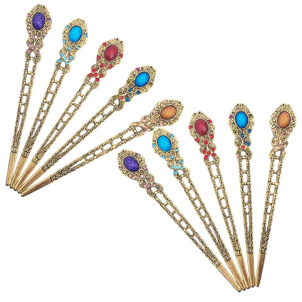 CALLARON 10pcs Chinese Hair Stick Pin Rhinestone Hair Sticks for Long Styling Accessories