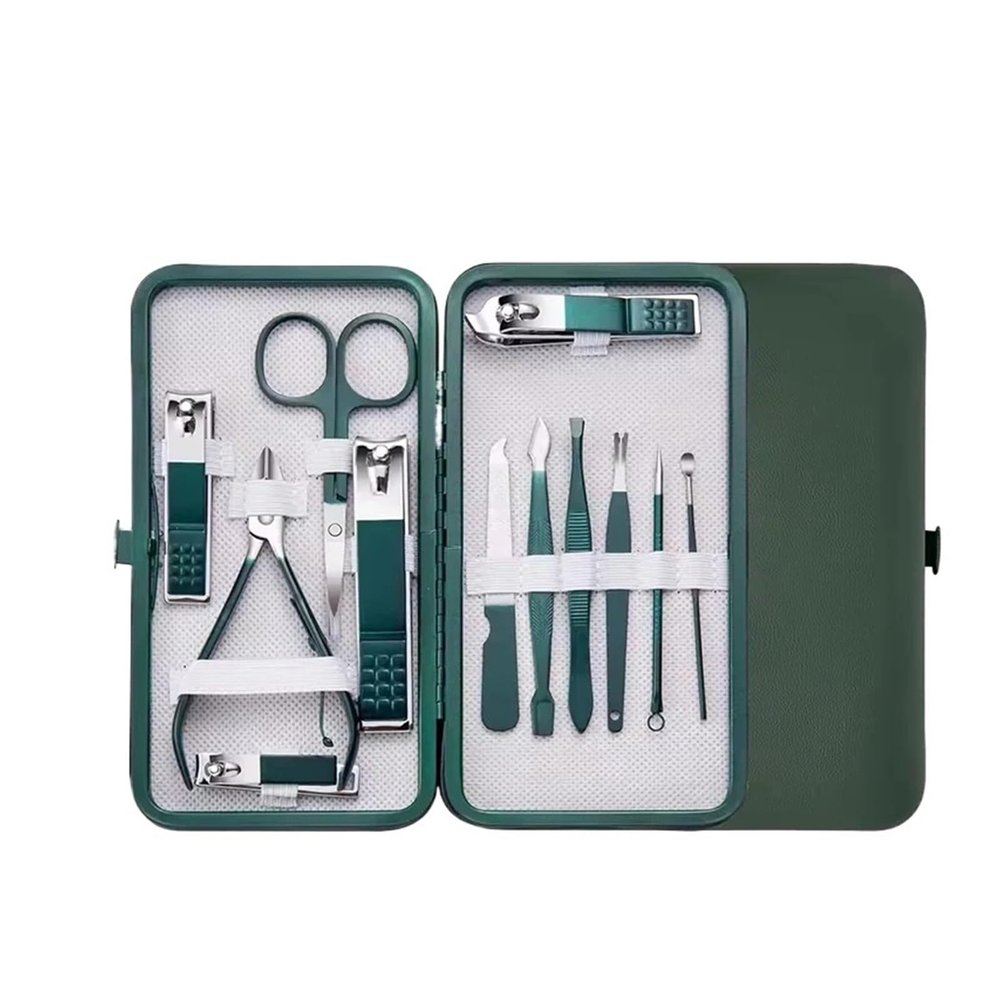 Agnail Clippers 7/10/12PCS Dark Green Stainless Steel Nail Clipper Set Toenail Pliers(Green-12PCS)