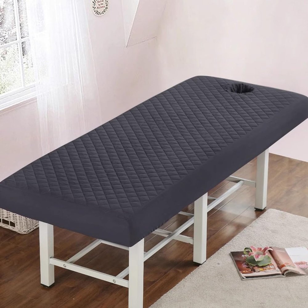 LDLCYCN Grey/a,190 * 80cm(R), Massage Table Cover Quilted Spa Bed Cover with Face Hole Beauty Salon Massage Table Fitted Sheet Dustproof Lash Bed Cover with Elastic Cord All-Round Wrap Square Head