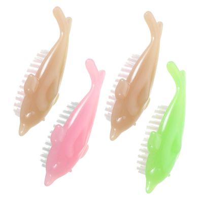 Healvian 4pcs Dolphin Shaped Nail Brush for Gel Manicure Fingernail Cleaning Tools Nail Surface Cleaning Brushes Random Color