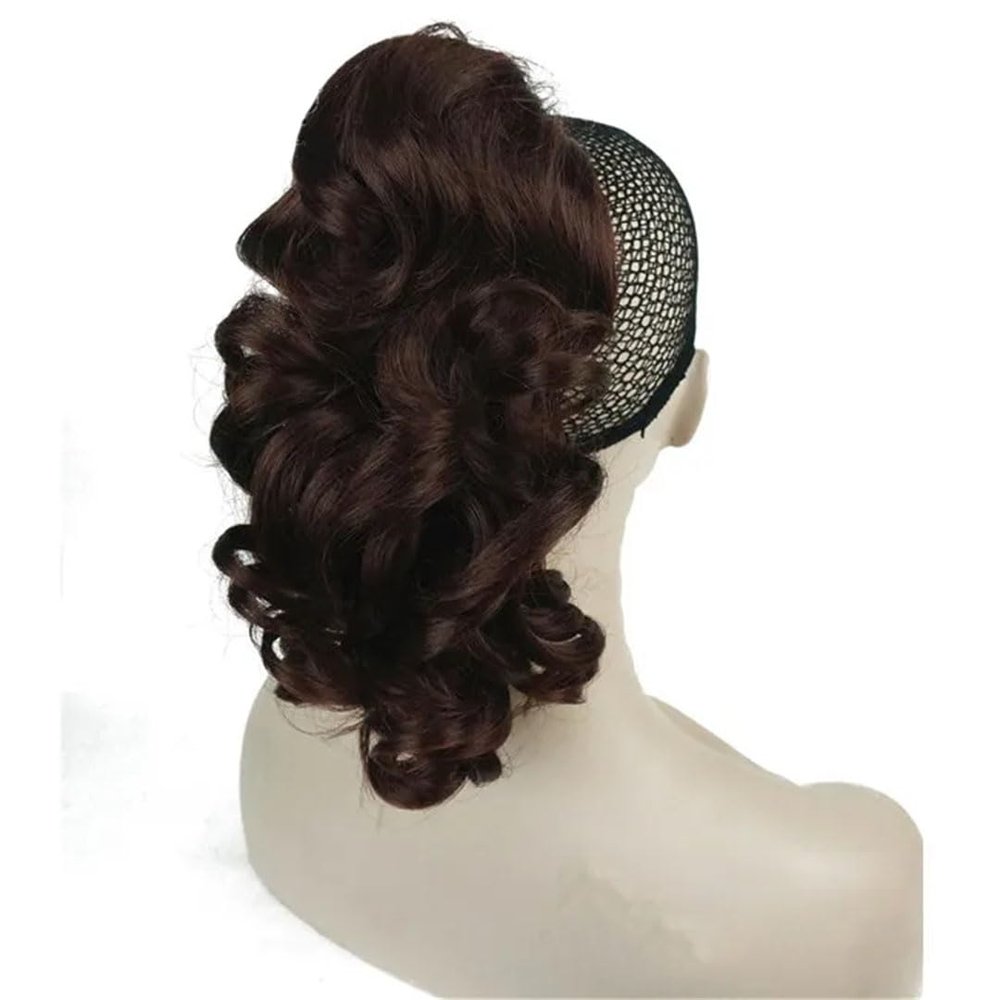 12" Curly Synthetic Clip In Claw Ponytailtail Hair Extension Synthetic Hairpiece 125G With Claw Clip 33 Dark Auburn 12INCHES