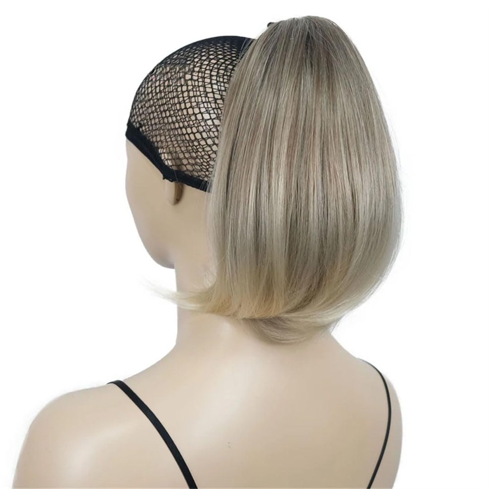 11" Straight Brown With Highlights Clip On Ponytailtail With Butterfly Clip Hairpiece Synthetic Fibres 230t Ombre blonde