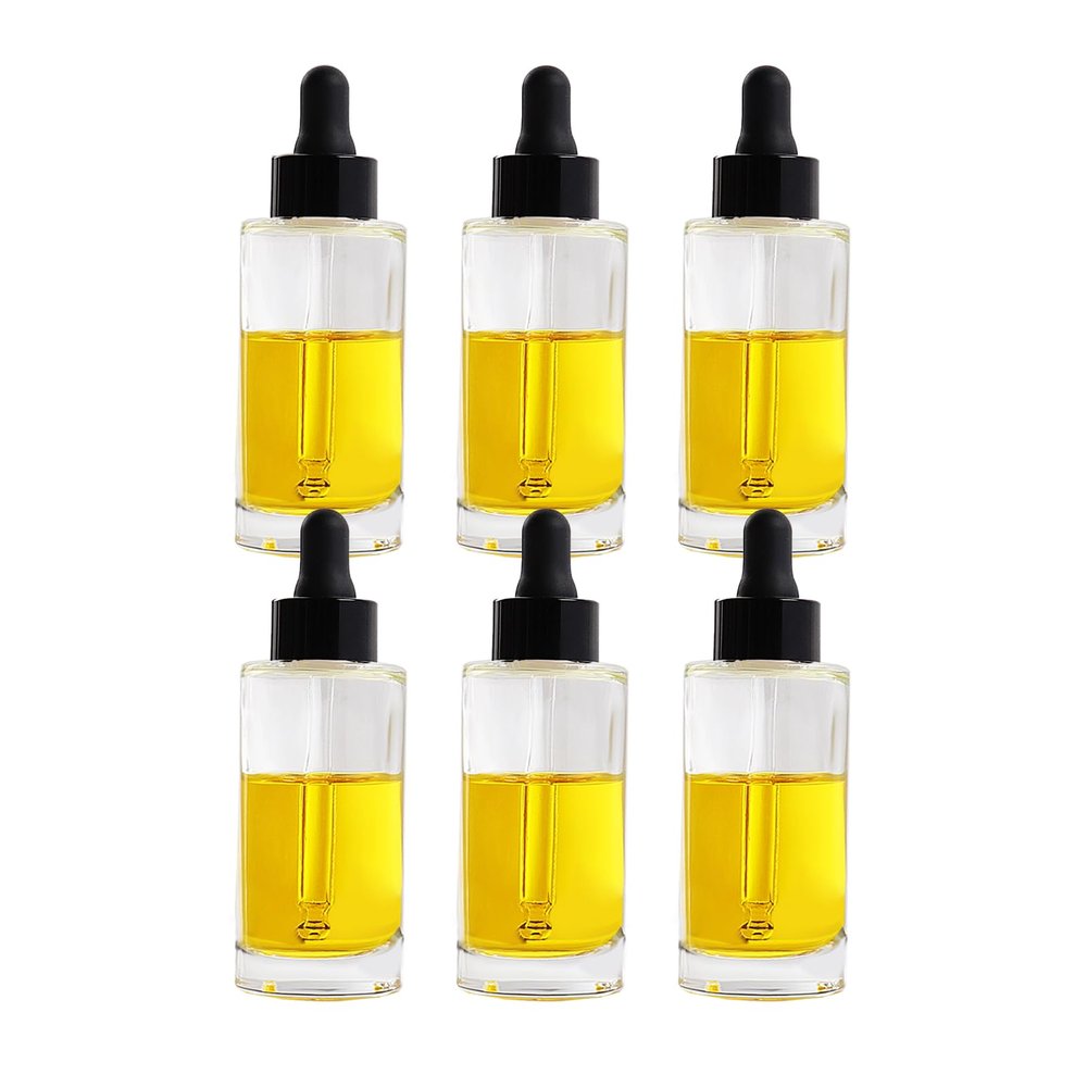 50ml Molding Glass Dropper Bottles with Double-layer Dropper Cap with Glass Pipette with Threaded 18/400 for Essential Oils, Leak Proof Travel Bottles, Set of 6 (Black)