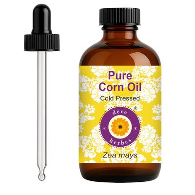 dve herbes Corn Oil (Zea mays) with Glass Dropper | Cold Pressed | Pure | Natural | For Diluting Essential oils | For Skin & Massage | Non-Sticky | Lightweight | Men & Women | 120ml (4 oz)