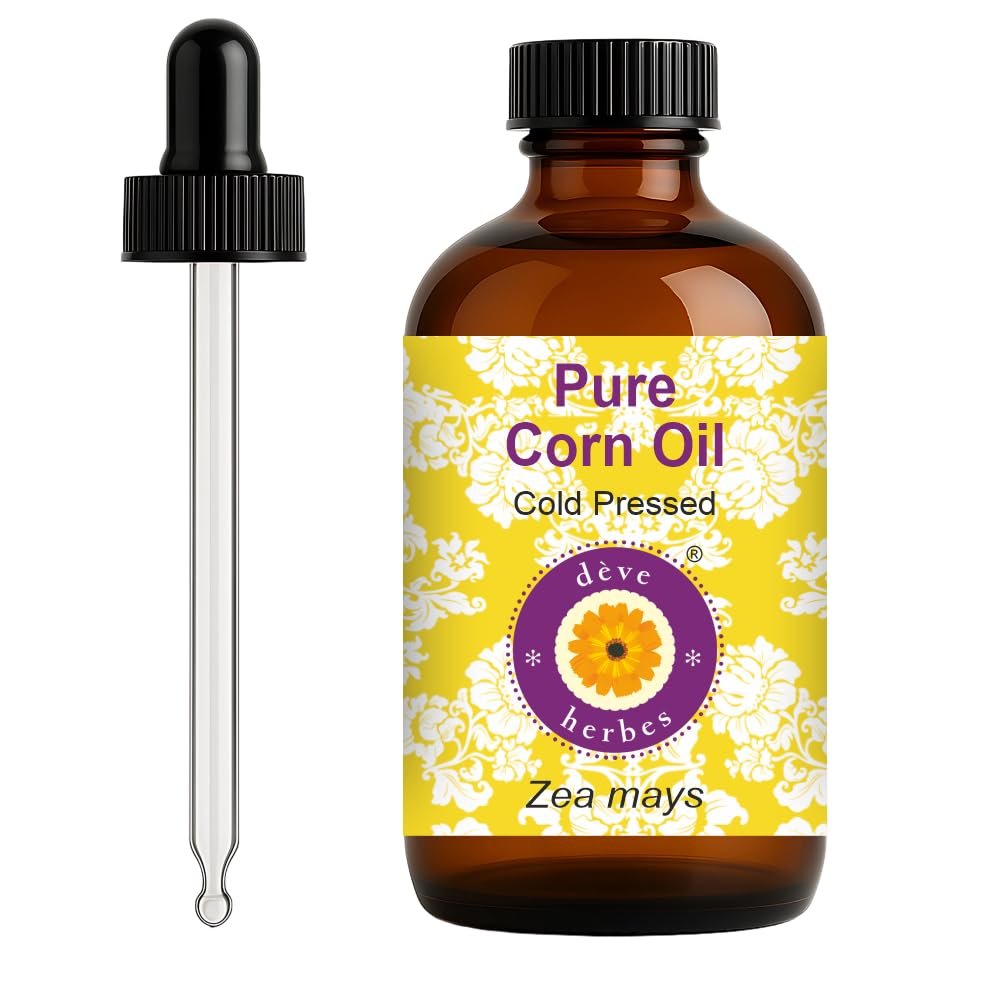 dve herbes Corn Oil (Zea mays) with Glass Dropper | Cold Pressed | Pure | Natural | For Diluting Essential oils | For Skin & Massage | Non-Sticky | Lightweight | Men & Women | 120ml (4 oz)