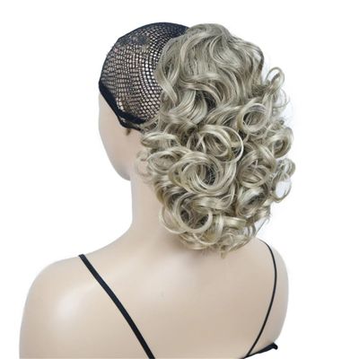 12" Culry Brown With Blonde Highlights Clip On Ponytailtail With Butterfly Clip Hairpiece Synthetic Fibres 230T