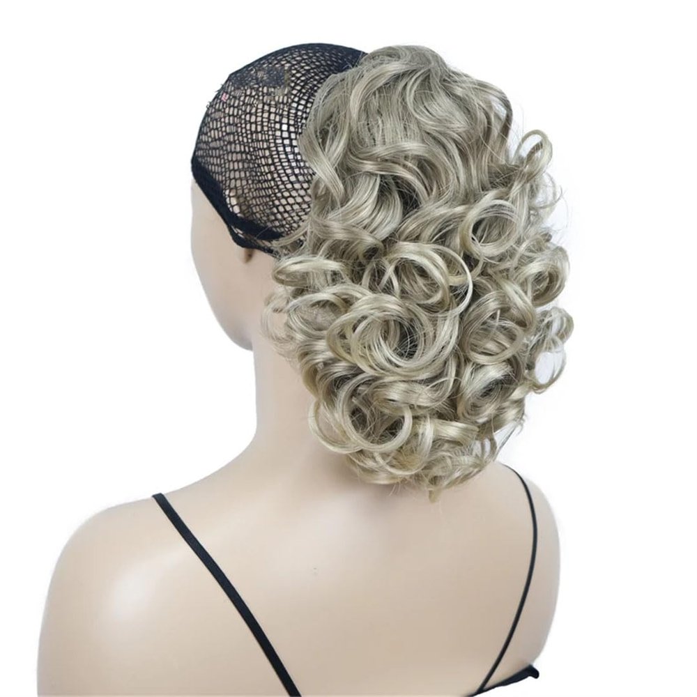 12" Culry Brown With Blonde Highlights Clip On Ponytailtail With Butterfly Clip Hairpiece Synthetic Fibres 230T