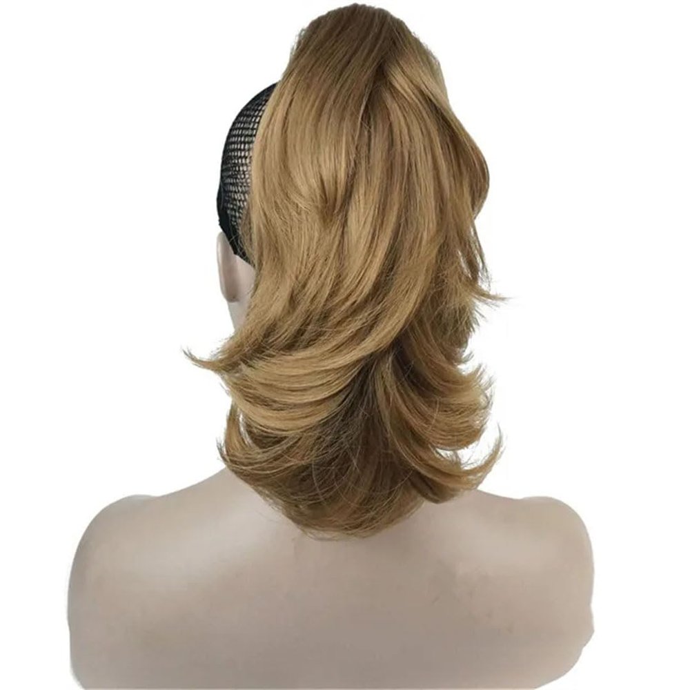 12" Dual Use Curly Styled Clip In Claw Ponytailtail Hair Extension Synthetic Hairpiece 125G With Claw Clip 19 Lt Golden Blonde 12INCHES