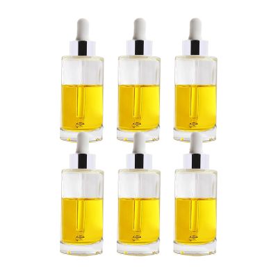 50ml Molding Glass Dropper Bottles with Double-layer Dropper Cap with Glass Pipette with Threaded 18/400 for Essential Oils, Leak Proof Travel Bottles, Set of 6 (Silver)