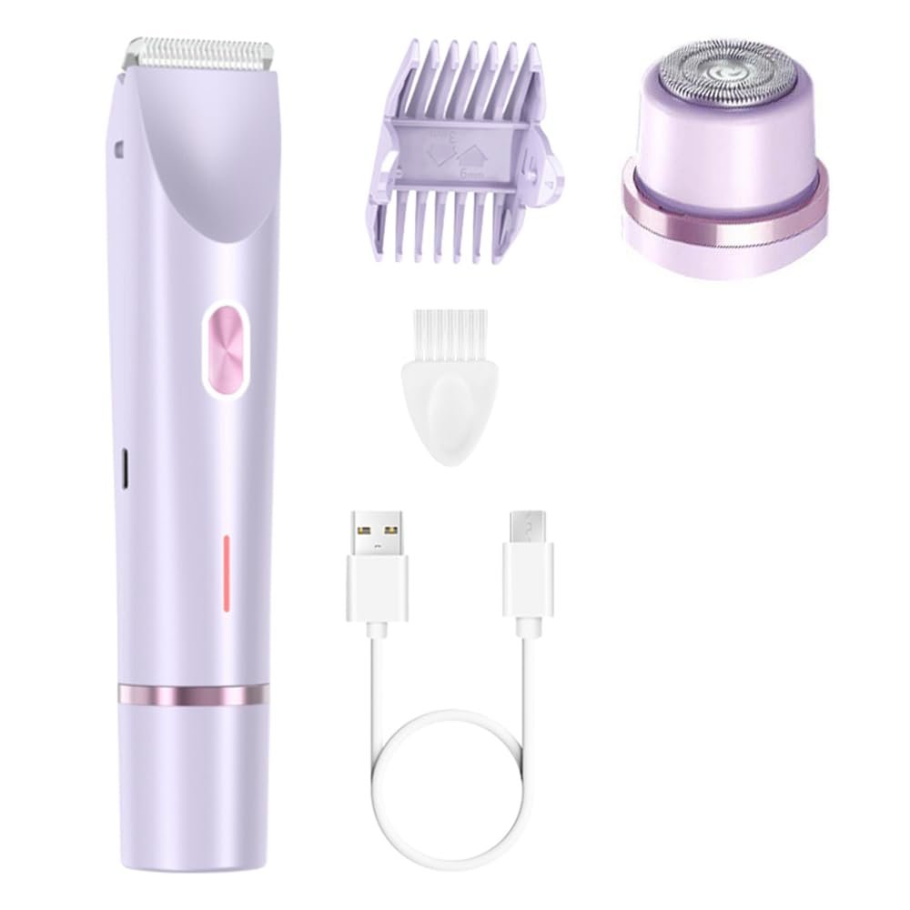 2-in-1 Women's Body Shaver,2025 Upgrade Electric Shaver Bikini Trimmer for Women,Dual Head Cordless Electric Razor IPX7 Waterproof Wet and Dry Hair Trimmer for Face Lip Chin Underarm Legs (Purple)