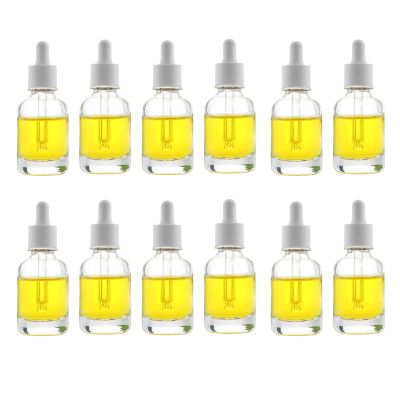 30ml Round Shoulder Glass Dropper Bottles with Plastic Dropper cap with Glass pipette with Threaded 20/415 for Essential Oils, Leak Proof Travel Bottles, Set of 12 (White)