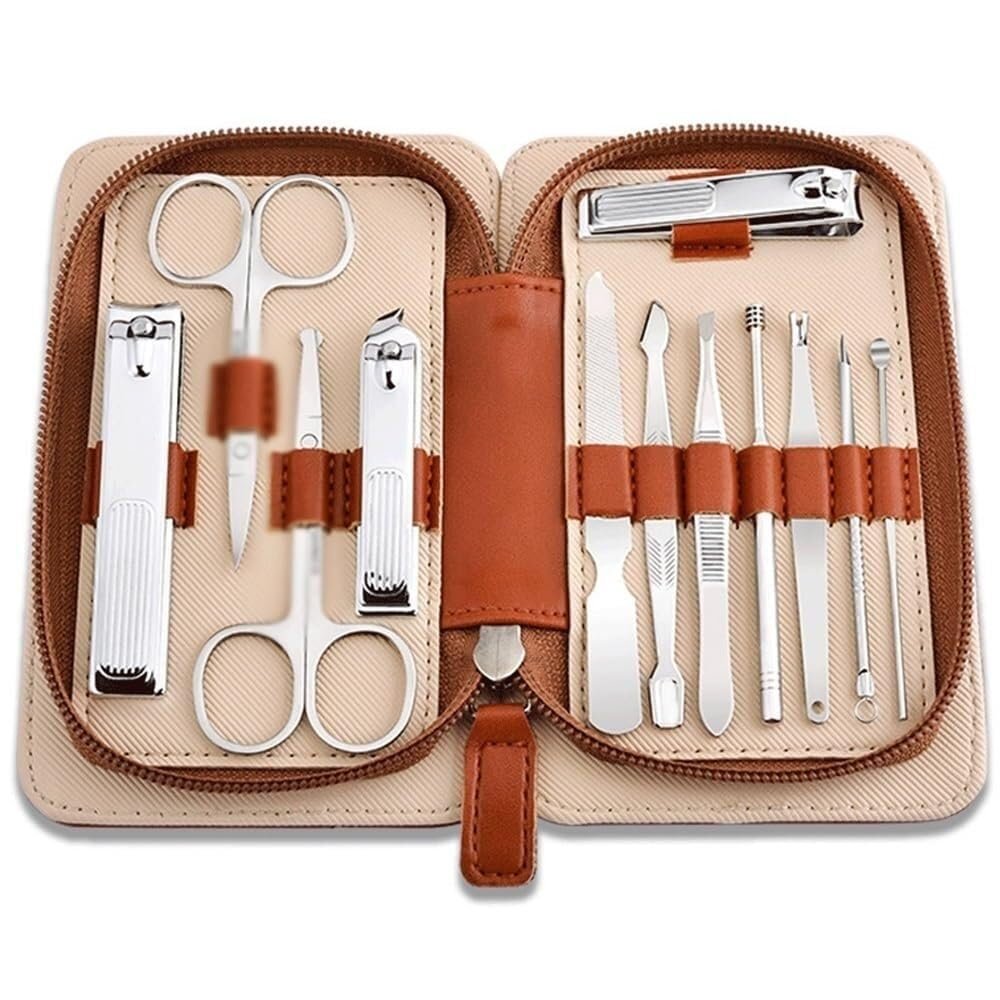 12-Piece Nail Clipper Set, Professional Manicure & Pedicure Kit with Ergonomic Non-Slip Handles, Stainless Steel Fingernail & Toenail Clippers, Portable Personal Care Set for Men