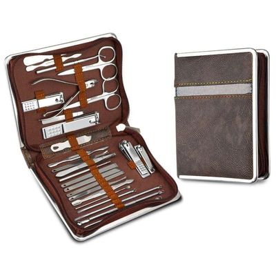26-Piece Stainless Steel Nail Clippers Set, Household Manicure & Pedicure Grooming Kit with Travel Case, Complete Nail Care Tools for Hands, Feet & Facial Care, Portable &(Black)