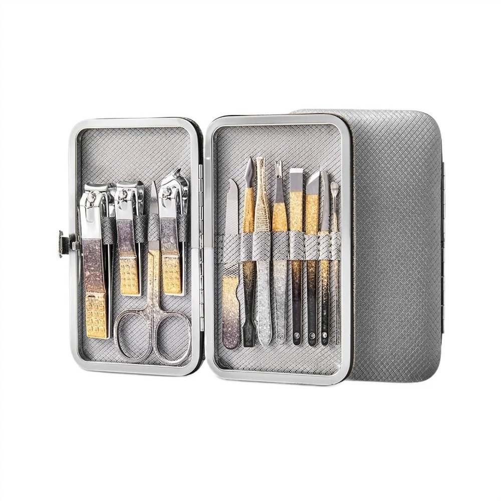 18-Piece Nail Clippers Set, Professional Manicure Pedicure Kit for Men & Women, Stainless Steel Nail Clipper Set with Grey PU Leather Case, Personal Care & Grooming Accessories