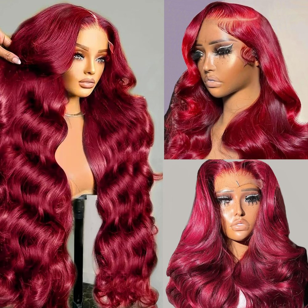 Ubetta 99j Burgundy Lace Front Wigs Human Hair Body Wave 13x6 Lace Front Wigs Human Hair, 26 Inch Glueless Wig Human Hair Pre Plucked Red 99j Burgundy Lace Frontal Wigs for Black Women 180% Denstiy