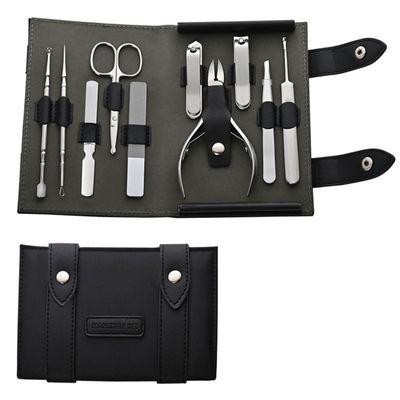 10-Piece Stainless Steel Manicure Set, Professional Nail Clippers & Pedicure Tools for Men, Complete Grooming Kit with Ear Spoon, Compact PU Leather Case, Personal Care Set for Hand & Foot Care
