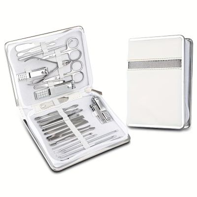 26Pcs Stainless Steel Nail Clippers Set, Household Manicure Pedicure Grooming Kit with Box, Trimmer, Cuticle Nippers & Nail Tools, Personal Care Set, White(Blue)