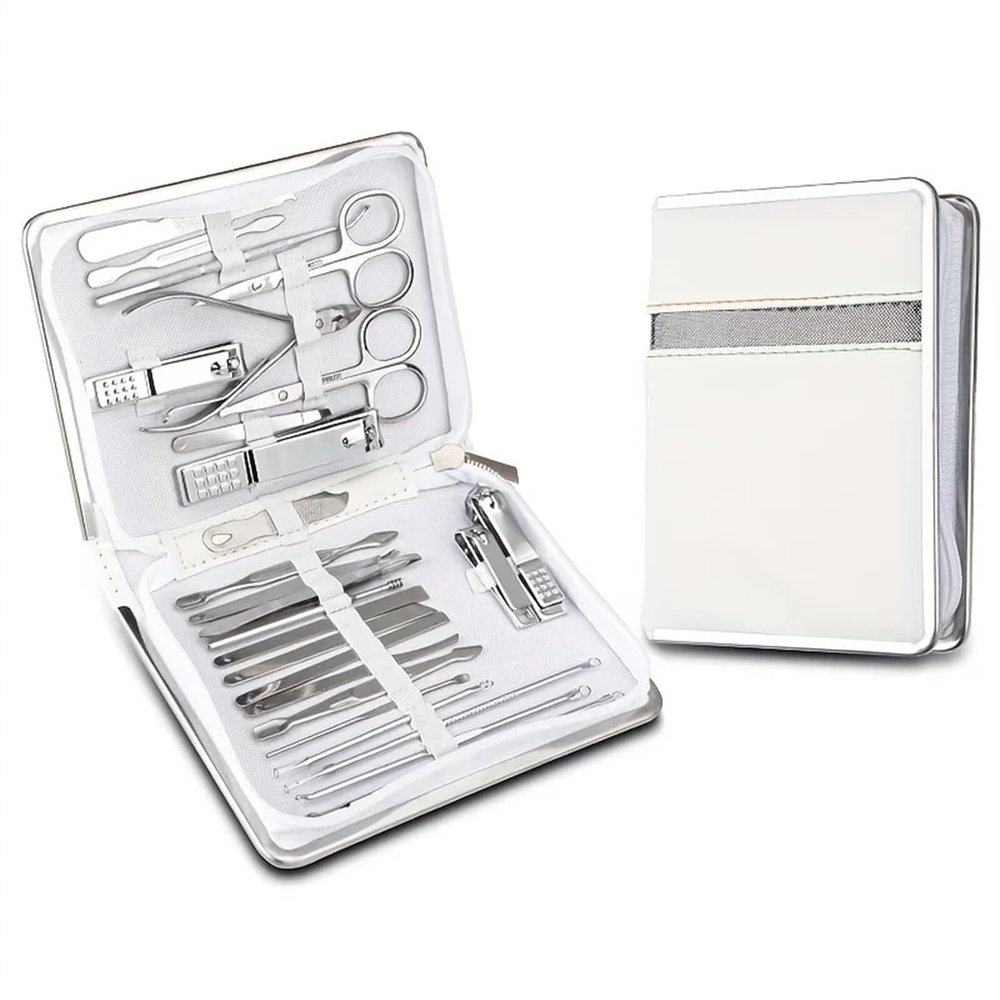 26Pcs Stainless Steel Nail Clippers Set, Household Manicure Pedicure Grooming Kit with Box, Trimmer, Cuticle Nippers & Nail Tools, Personal Care Set, White(Blue)