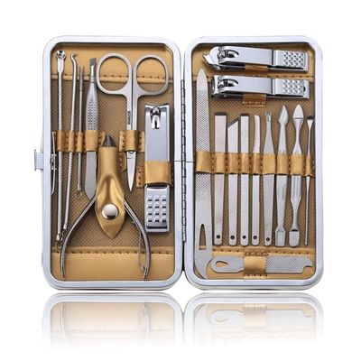 19-Piece Professional Pedicure and Manicure Kit - Stainless Steel Nail Clippers, Cutters, Nail Files, and Grooming Tools Set for Heavy-Duty Use with PU Leather Case