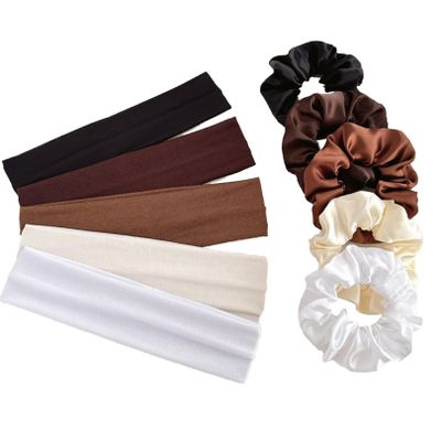 10Pcs Solid Color Minimalist Hair Bands & Scrunchies for Women Girls,Super Stretchy Elastic Headbands and Hair Scrunchies Accessories Ponytail Holder for Running Yoga Workout Sports
