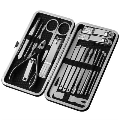 19 Pcs Professional Manicure Set, Stainless Steel Nail Clippers Pedicure Kit with Travel Leather Case, Grooming Tools for Men & Women, Hand, Foot & Facial Care