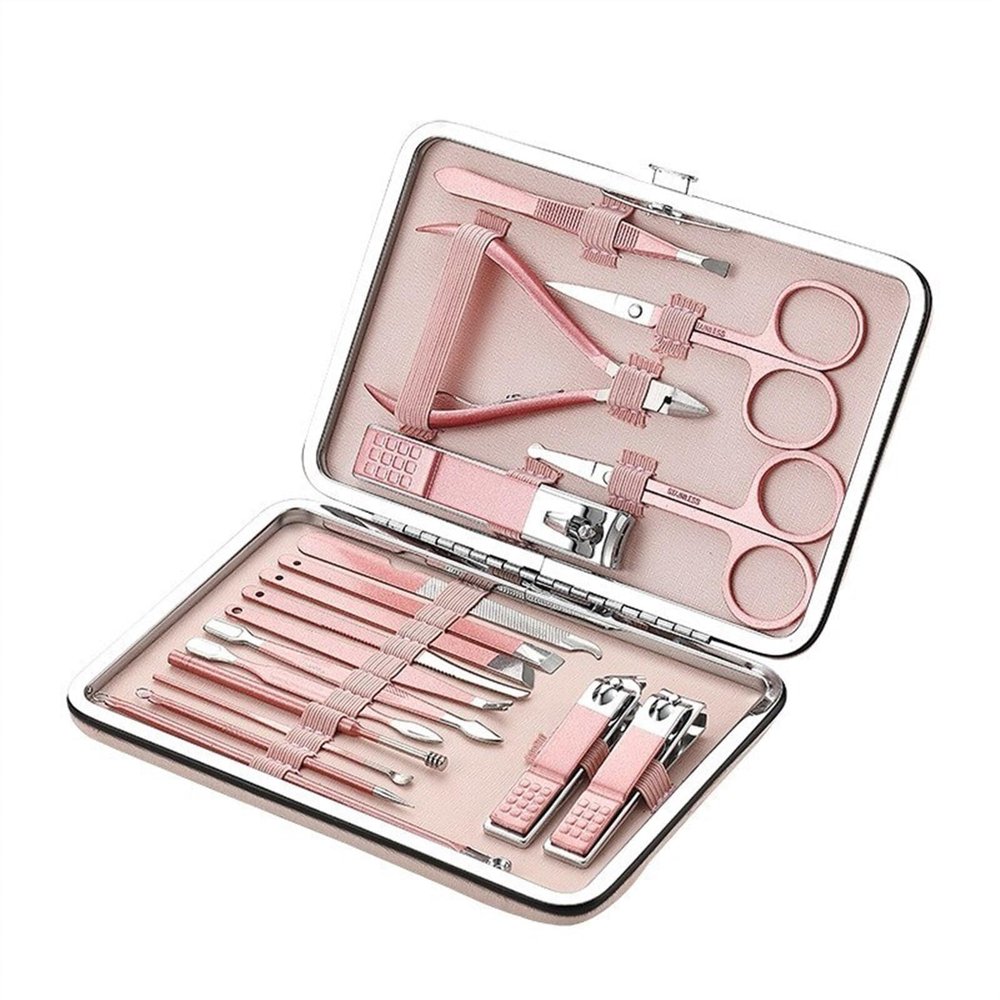 18-Piece Nail Clippers Set, Rose Gold Manicure Kit with Ear Spoon, Scissors & Diagonal Exfoliating Stainless Steel Tools, Complete Personal Care Set for Men, Women & Travel