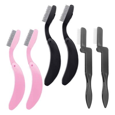 BIUDECO Professional Eyebrow Eyelash Brush Stainless Steel Lash Comb Makeup Grooming Tool Brow Brush Portable Folding Design