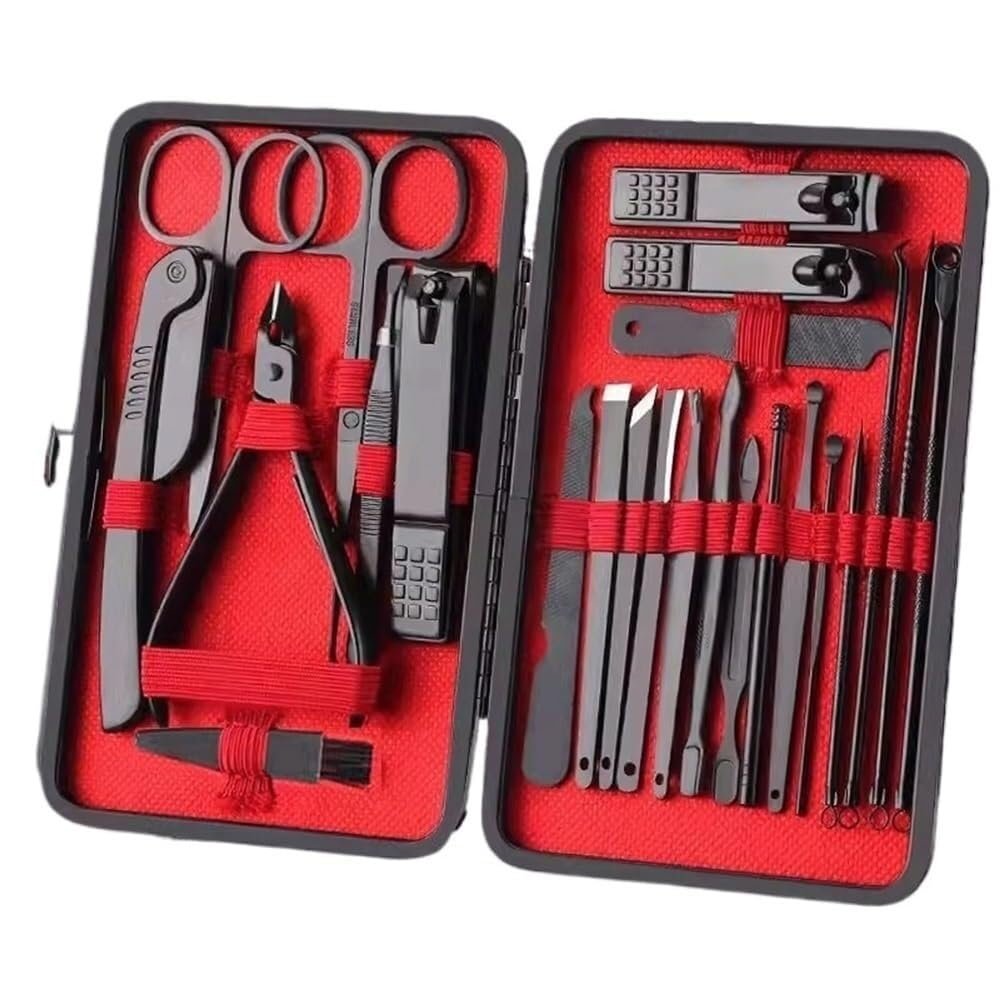 24-Piece Black Nail Clippers Set for Men, Complete Nail Care Kit with Pedicure Tools, Acne Needles, Special Pedicure Knife, High Carbon Steel Manicure Tools for Home Use