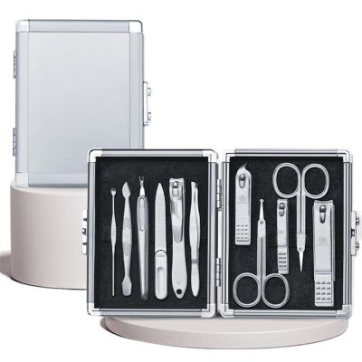 11-Piece Nail Clippers Set with Luxury Metal Box, Stainless Steel Manicure Pedicure Grooming Kit for Travel or Home Use, Professional Hand, Foot & Facial Care Tools, Silver(Silver)