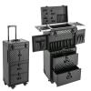 KeruRome Cosmetology Case on Wheels, Rolling Makeup Train Case Nail Travel Case for Nail Tech, Professional Rolling Makeup Case with Drawers & 2 Mobile Password Lock, Black view 1