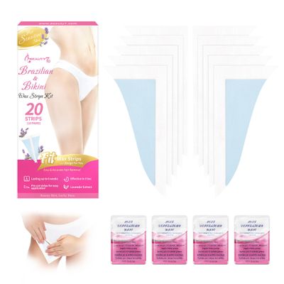 Beauty7 Bikini Wax Strips, Ready to Use Body Wax Strips, at Home Waxing, 20 Strip for Bikini, 4 Calming Oil Wipes for Sensitive Skin Types for Women