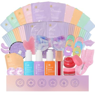 55 Pcs Valentines Day Gifts for Women, Face Sheet Masks Pack, Hydrating Skin Care Kit, Spa Kit Gift, Real Deep Hydrogel Mask, Face Serum, Gel Eye Mask, Christmas, Birthday, Anniversary