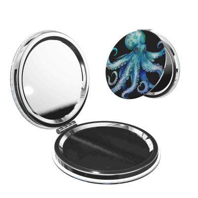 HJTRW Travel Makeup Mirror for Women Double-Sided 1X/2X Magnifying Foldable Cosmetic Mirror Portable Pocket Mirror Blue Watercolor Octopus Vanity Mirror Compact Beauty Mirror for Pocket Purse Clutch
