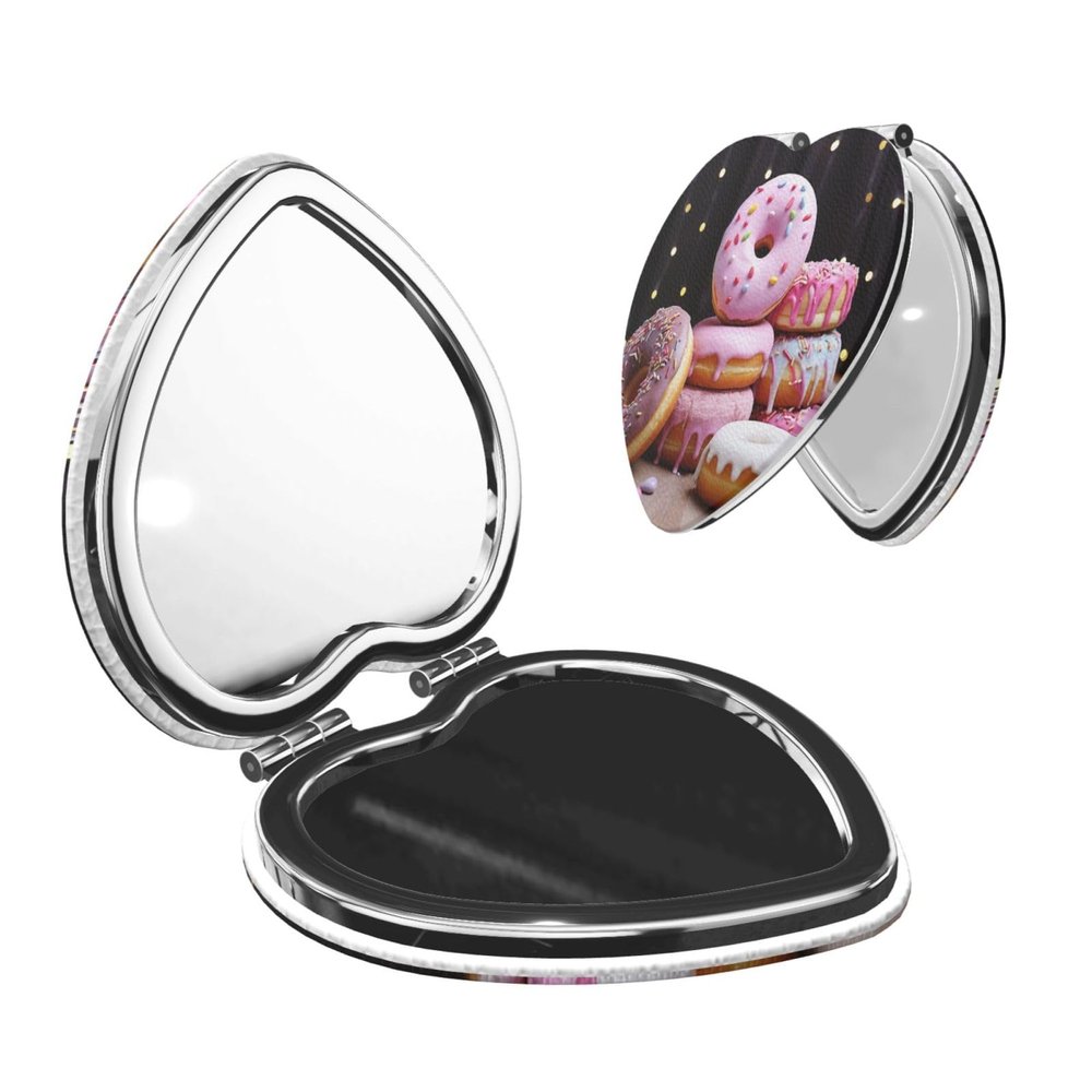 HJTRW Travel Makeup Mirror for Women Double-Sided 1X/2X Magnifying Foldable Cosmetic Mirror Portable Pocket Mirror Donut Cake Vanity Mirror Compact Beauty Mirror for Pocket Purse Clutch