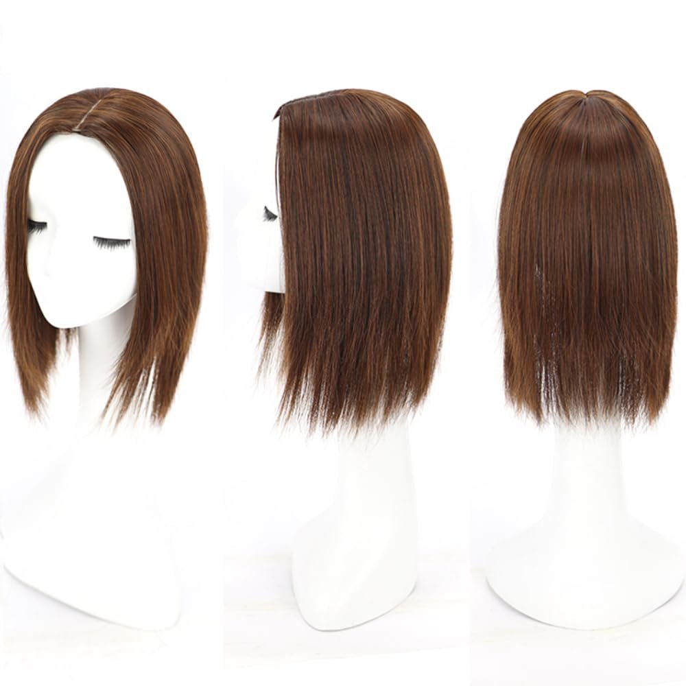 Yanamy 4.54.7inch Rose Base Clip in Toppers Synthetic Long Straight Hairpiece Middle Part for Women Thin Hair (Light brown,35cm)