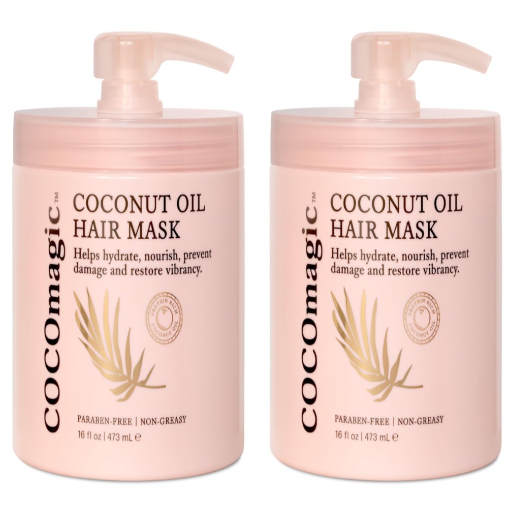 Cocomagic Coconut Oil Hair Mask - Repairs Damage, Prevents Frizz, Restores & Adds Shine | Protein Rich & Extra Hydrating | Paraben Free, Cruelty Free, Made in USA (16 Fl Oz, 2 Pack)