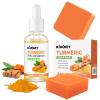3PCS Turmeric Soap & Serum Set - Turmeric Face Serum + 2 Turmeric Soap Bars with Vitamin C & E - Deep Cleanses Pores, Reduces Acne, Controls Oil, Soothes Skin - Hydrating Facial Kit for All Skins view 1