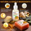 3PCS Turmeric Soap & Serum Set - Turmeric Face Serum + 2 Turmeric Soap Bars with Vitamin C & E - Deep Cleanses Pores, Reduces Acne, Controls Oil, Soothes Skin - Hydrating Facial Kit for All Skins view 2